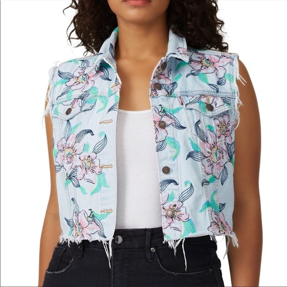 LEVI’S Premium Embroidered Floral Denim Crop Vest - Picture 4 of 14